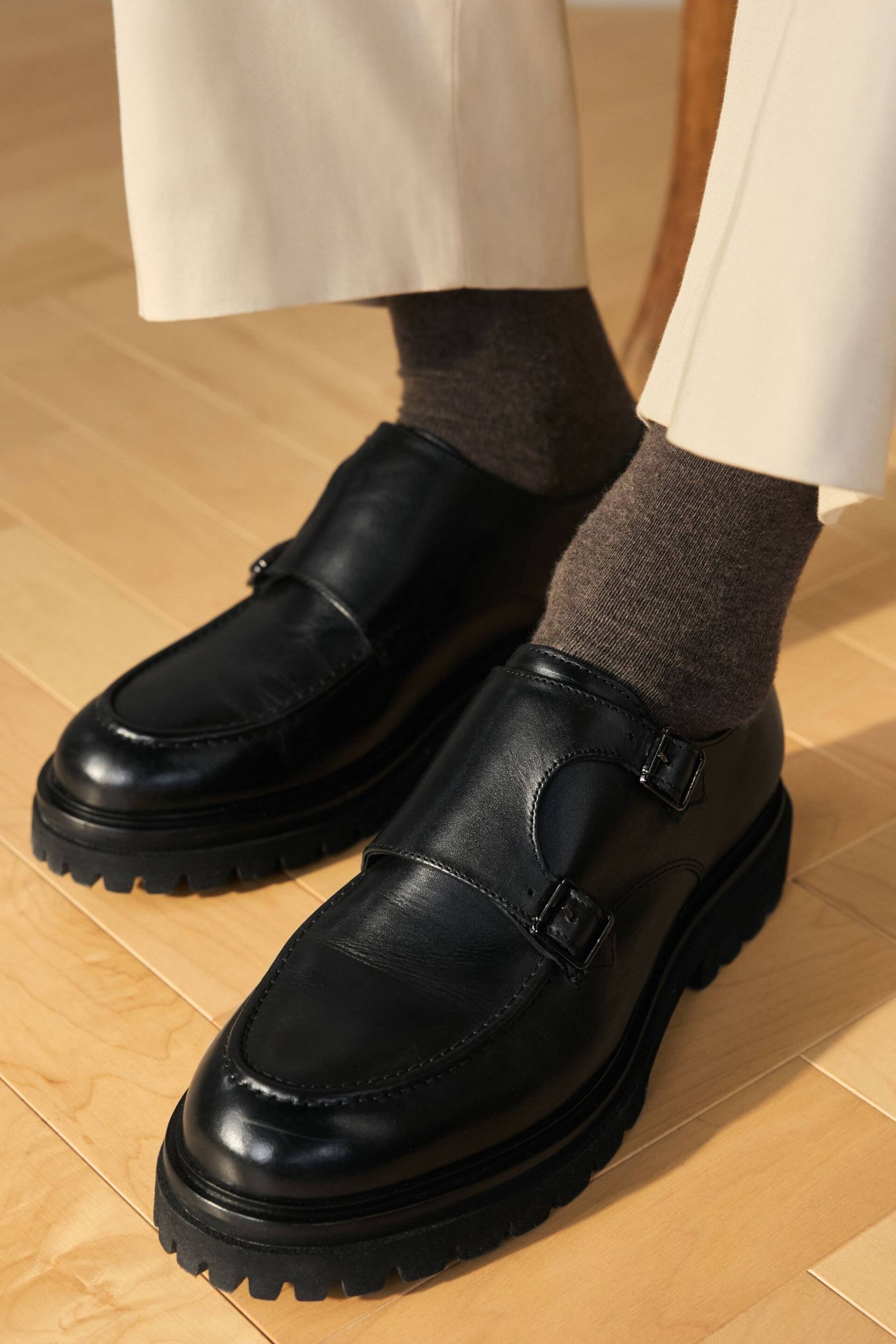 Black EDIT Cleated Leather Monk Shoes - Image 1 of 7