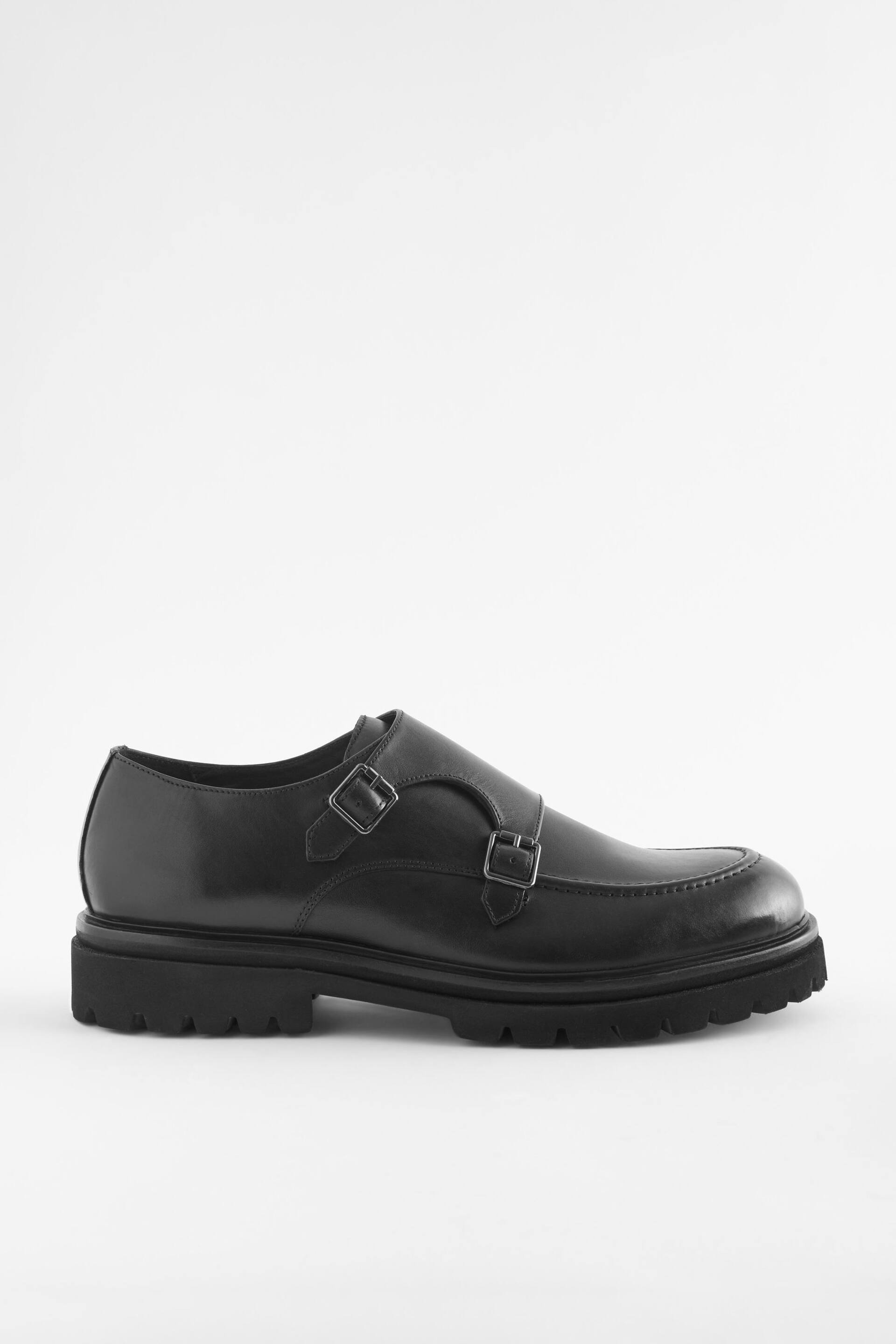 Black EDIT Cleated Leather Monk Shoes - Image 4 of 7