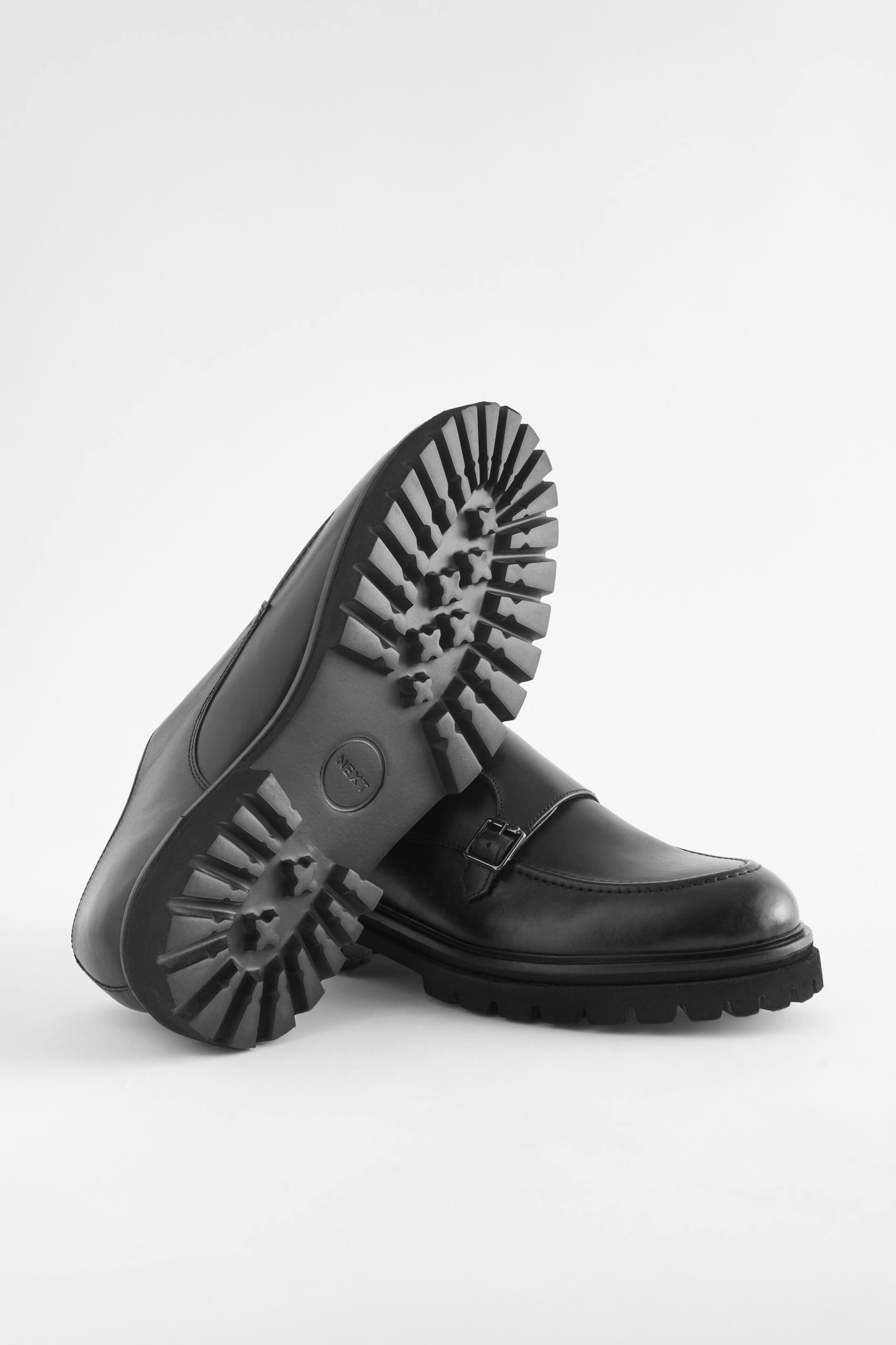 Black EDIT Cleated Leather Monk Shoes - Image 5 of 7