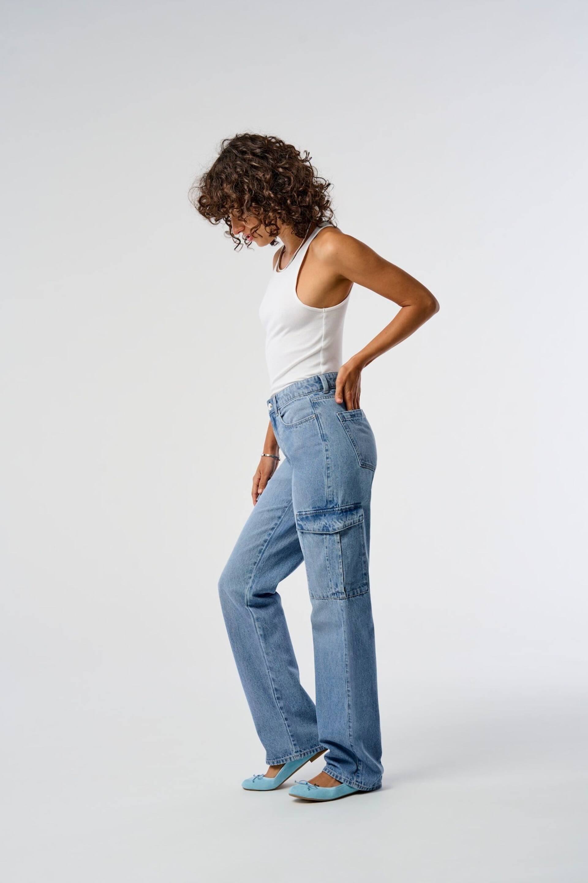 ONLY Blue Utility Cargo Straight Leg Jeans - Image 1 of 7