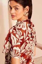 Friends Like These Red Floral Printed Flutter Sleeve Keyhole Blouse - Image 2 of 4