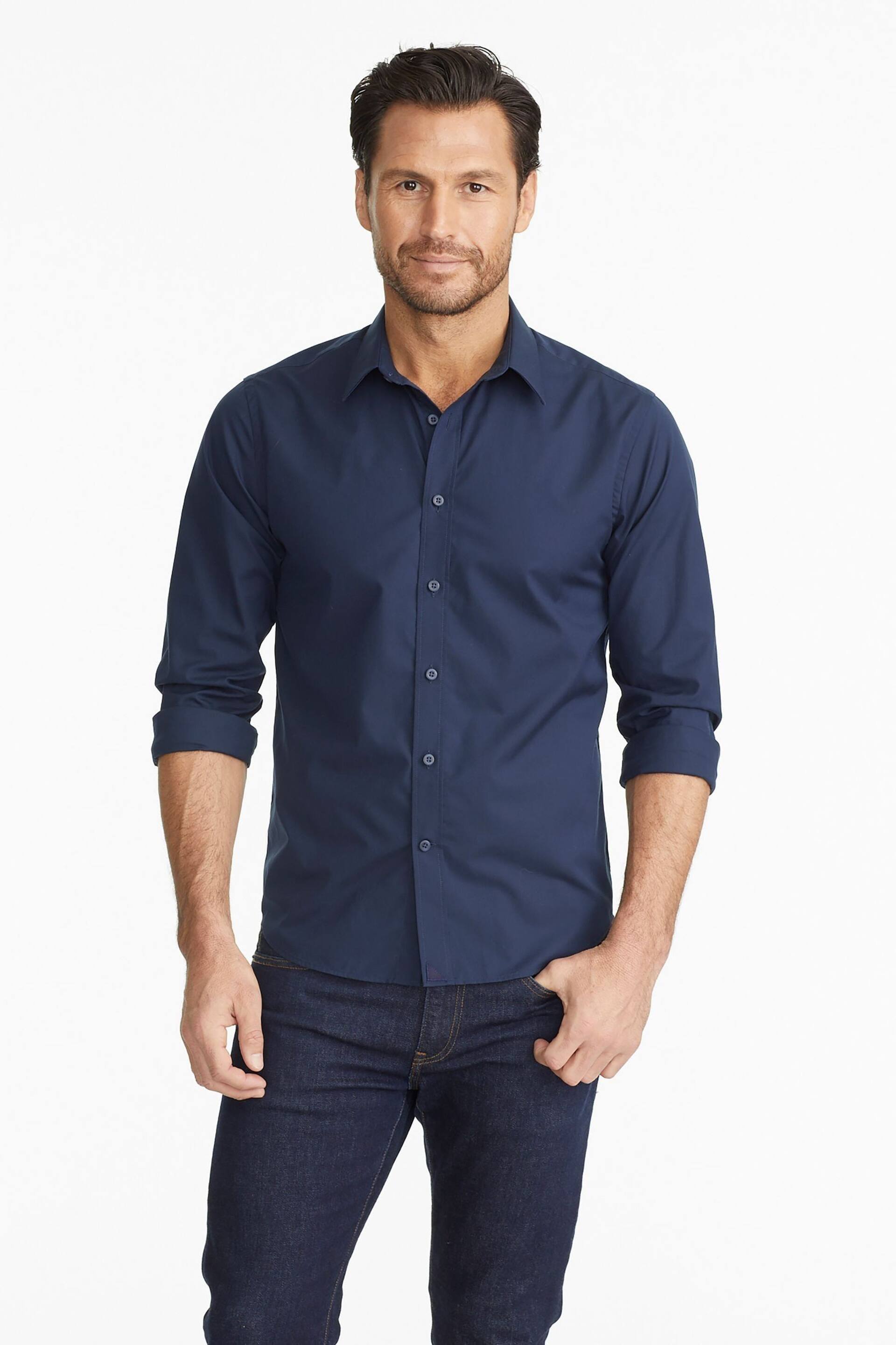 UNTUCKit Navy Blue Wrinkle-Free Relaxed Fit Castello Shirt - Image 1 of 6