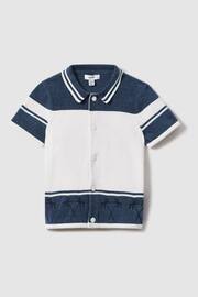 Reiss Optic White/Airforce Blue Bowler Junior Velour Embroidered Striped Shirt - Image 2 of 4