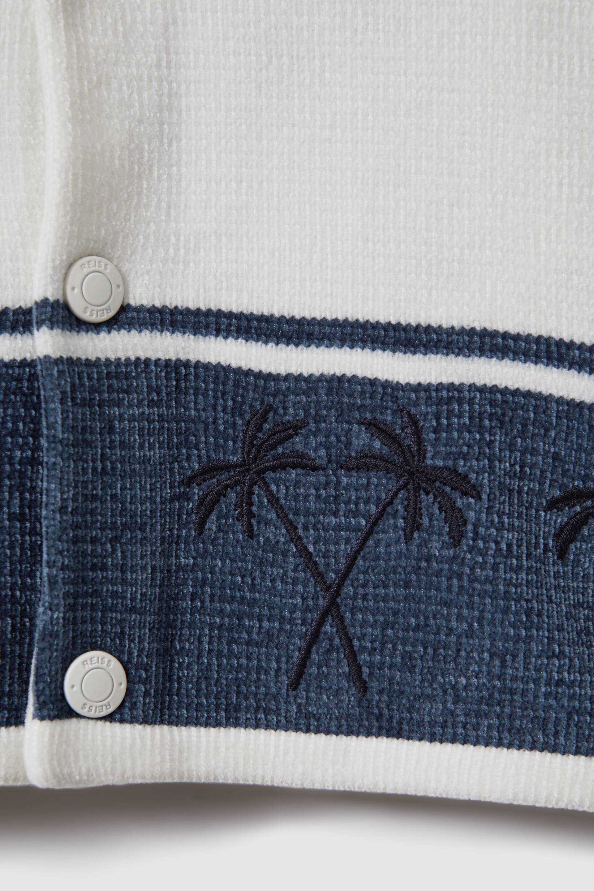 Reiss Optic White/Airforce Blue Bowler Junior Velour Embroidered Striped Shirt - Image 4 of 4