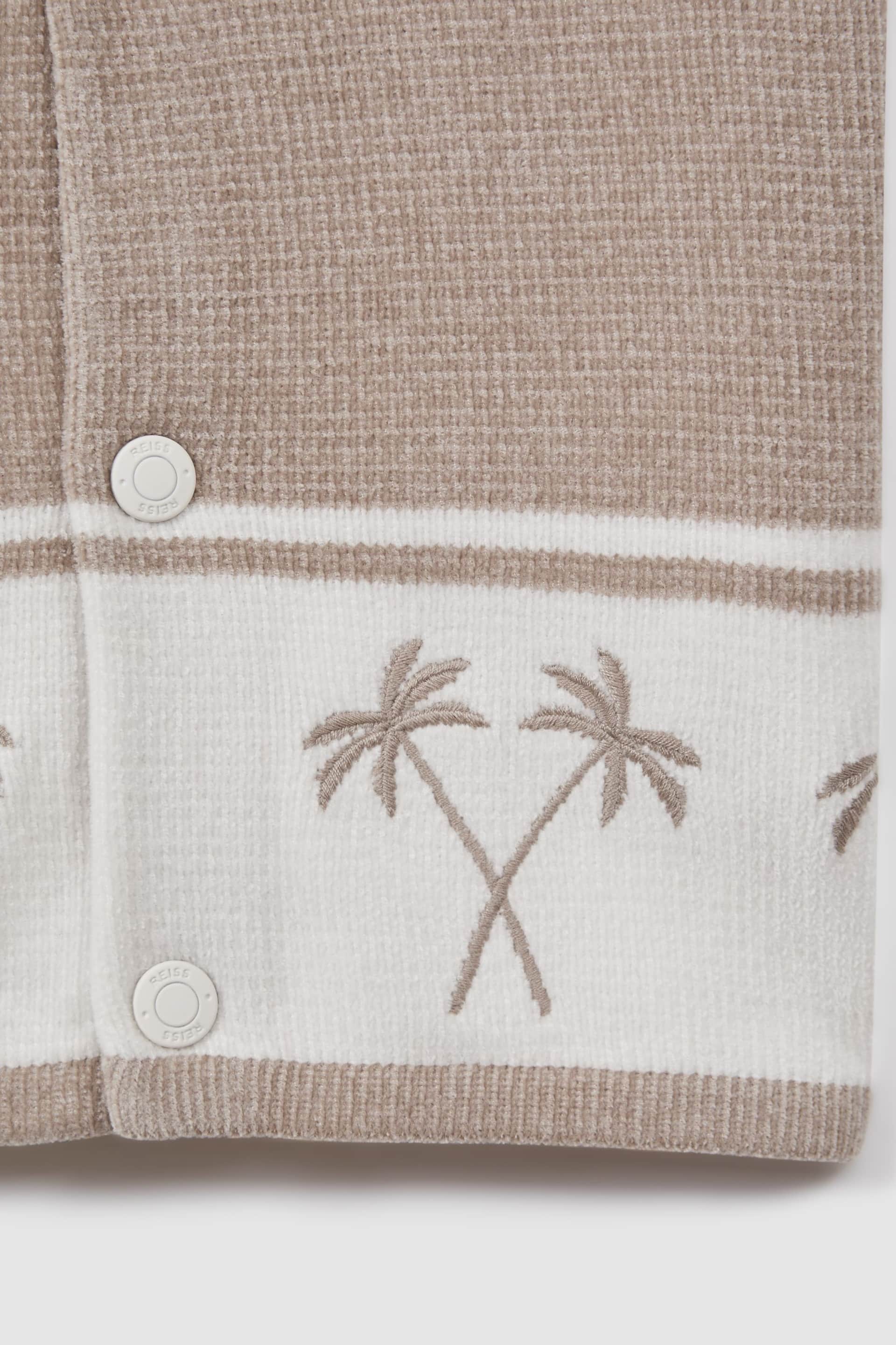 Reiss Taupe/Optic White Bowler Junior Velour Embroidered Striped Shirt - Image 4 of 4