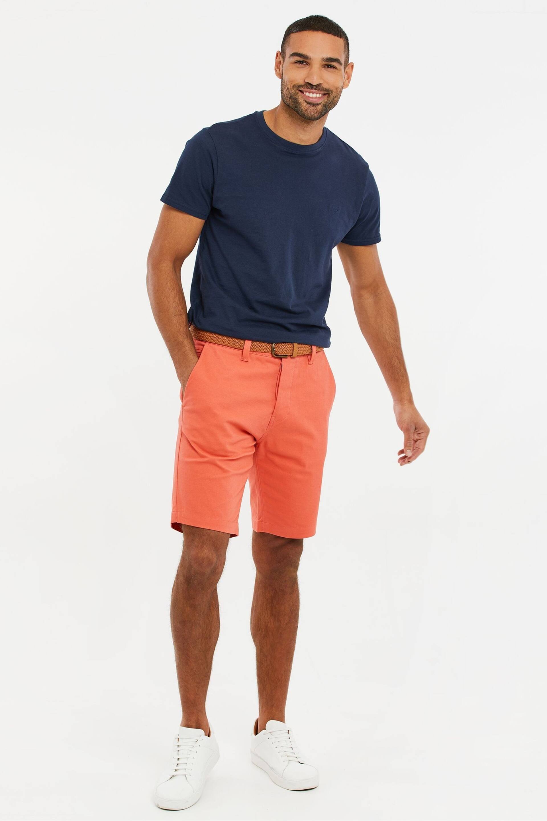 Threadbare Coral Pink Cotton Stretch Turn-Up Chino Shorts with Woven Belt - Image 1 of 4