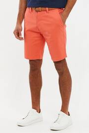 Threadbare Coral Pink Cotton Stretch Turn-Up Chino Shorts with Woven Belt - Image 2 of 4