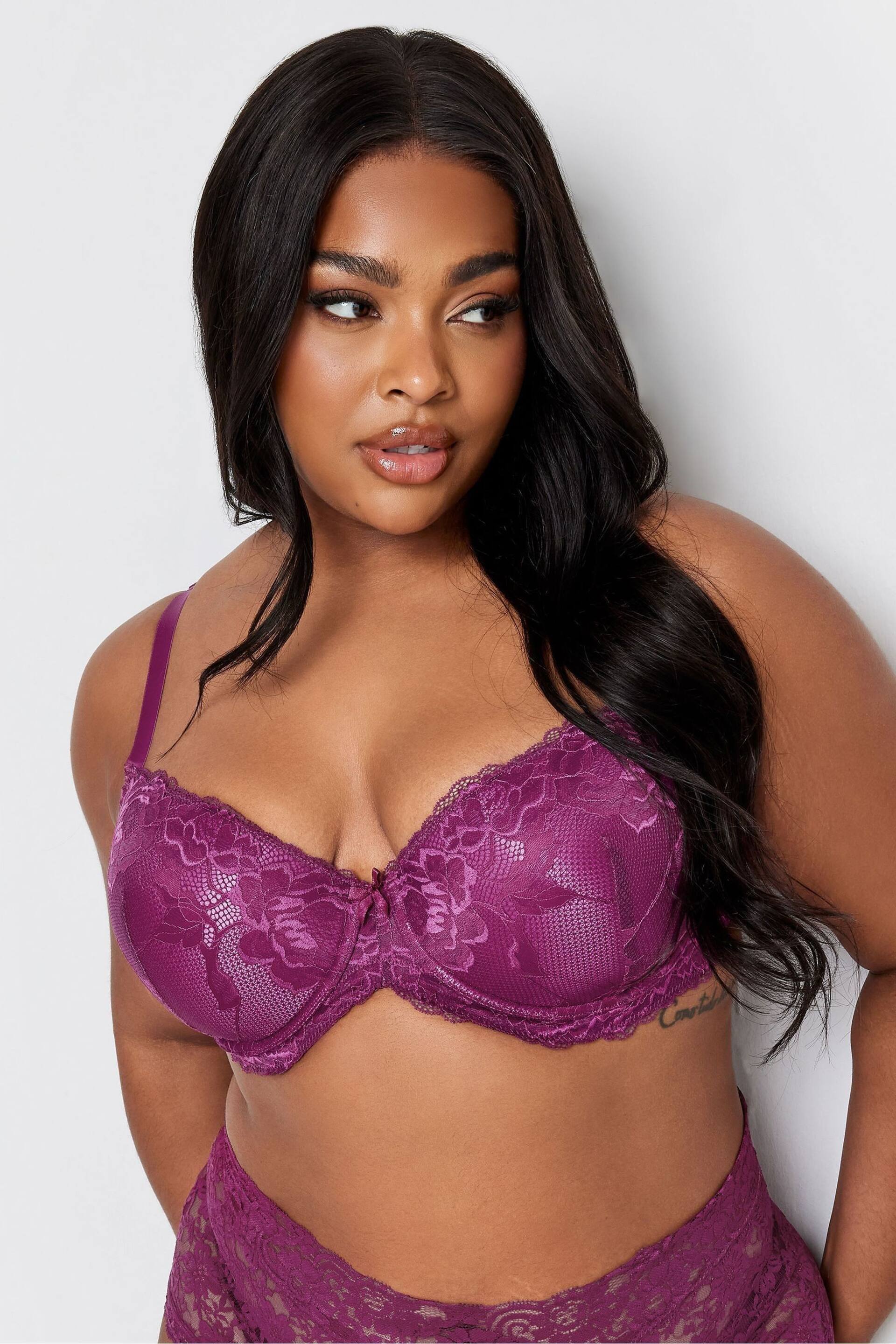 Yours Curve Purple & Black Satin Lace Padded Bras 2 Pack - Image 2 of 5