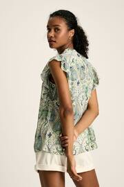 Joules Verity Blue Paisley Frill Shoulder Sleeveless Blouse - Image 4 of 7