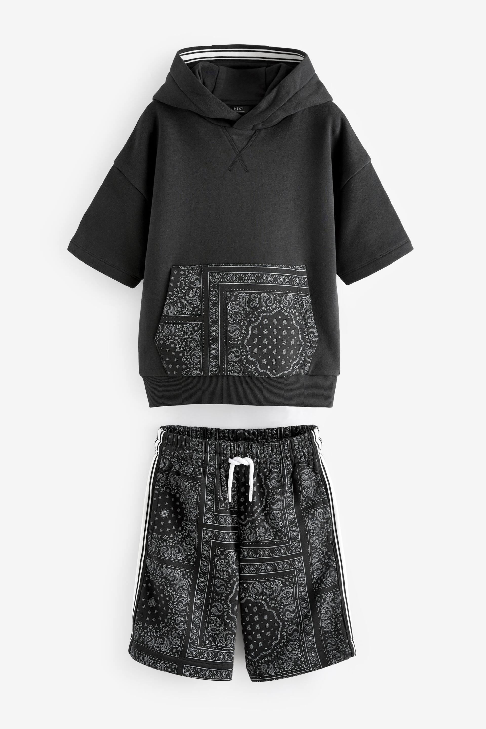 Black Short Sleeve Hoodie and Shorts Set (3-16yrs) - Image 2 of 6