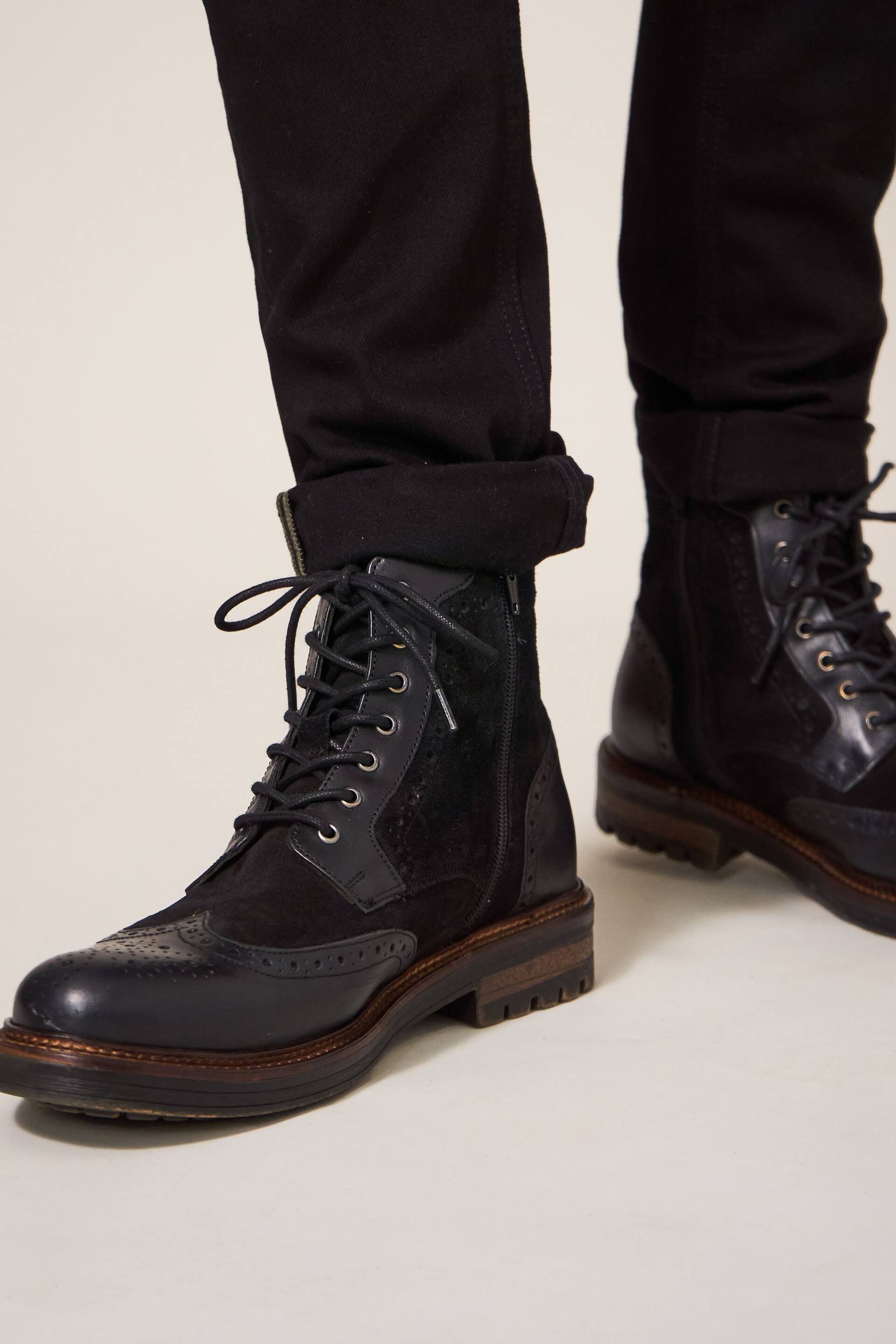 White Stuff Black Brogue Leather Lace-Up Boots - Image 4 of 5