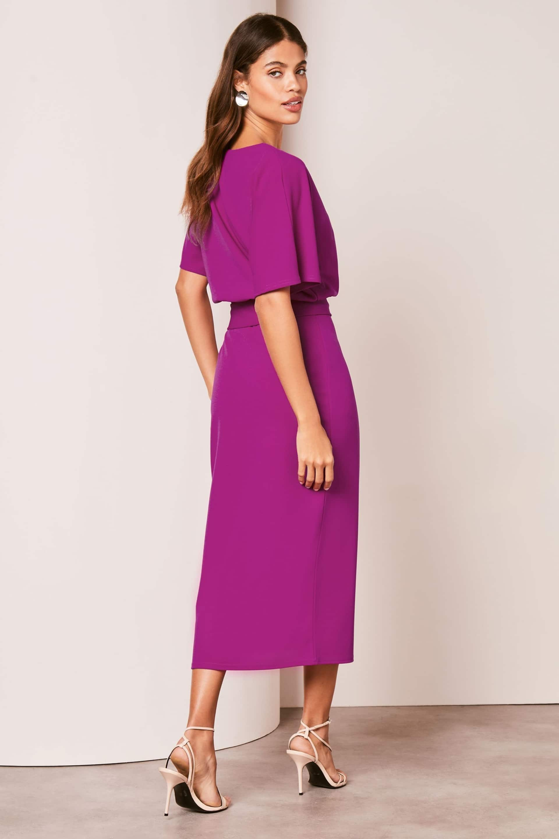 Lipsy Pink V Neck Flutter Sleeve Belted Midi Dress - Image 2 of 4