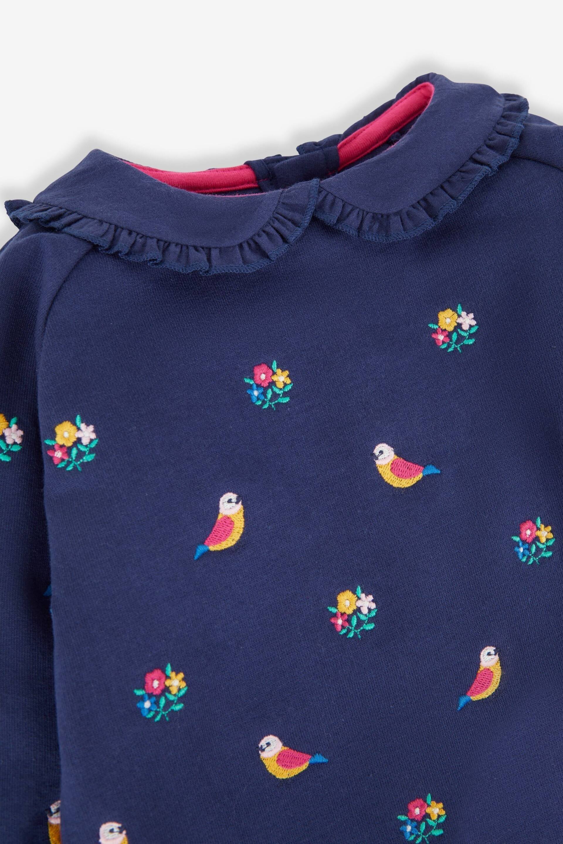 JoJo Maman Bébé Navy Blue Bird Embroidered Sweatshirt With Collar - Image 2 of 2