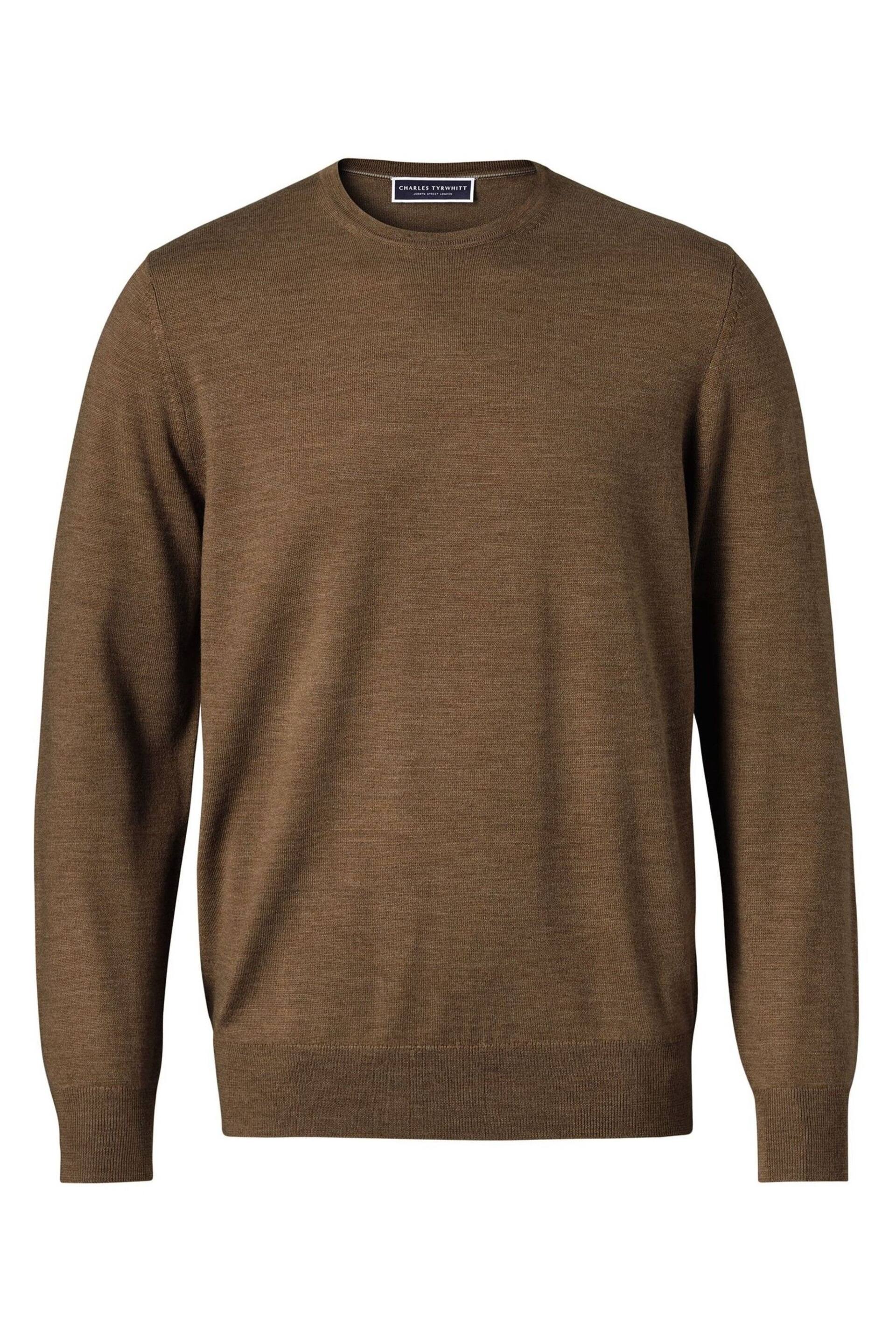 Charles Tyrwhitt Beige Brown Pure Merino Zip Neck Jumper - Image 3 of 5