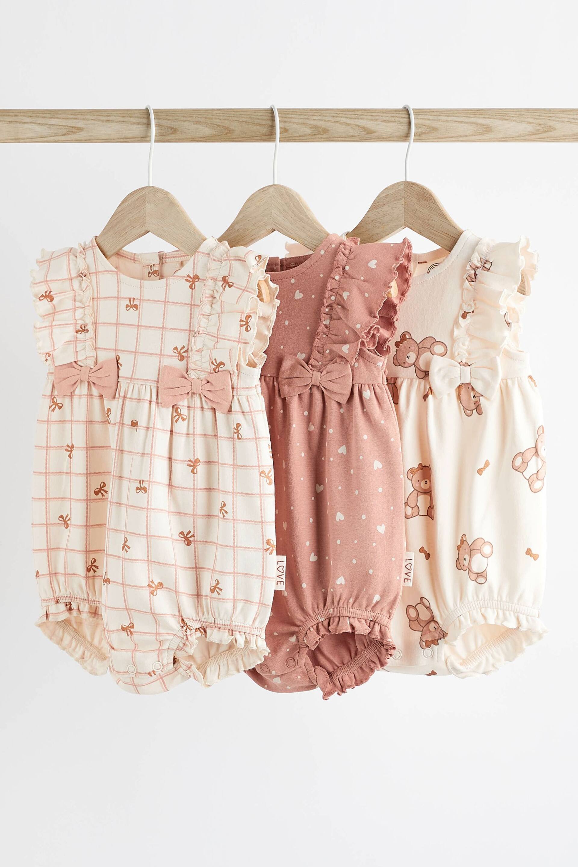 Pink/Cream Baby Rompers 3 Pack - Image 1 of 7