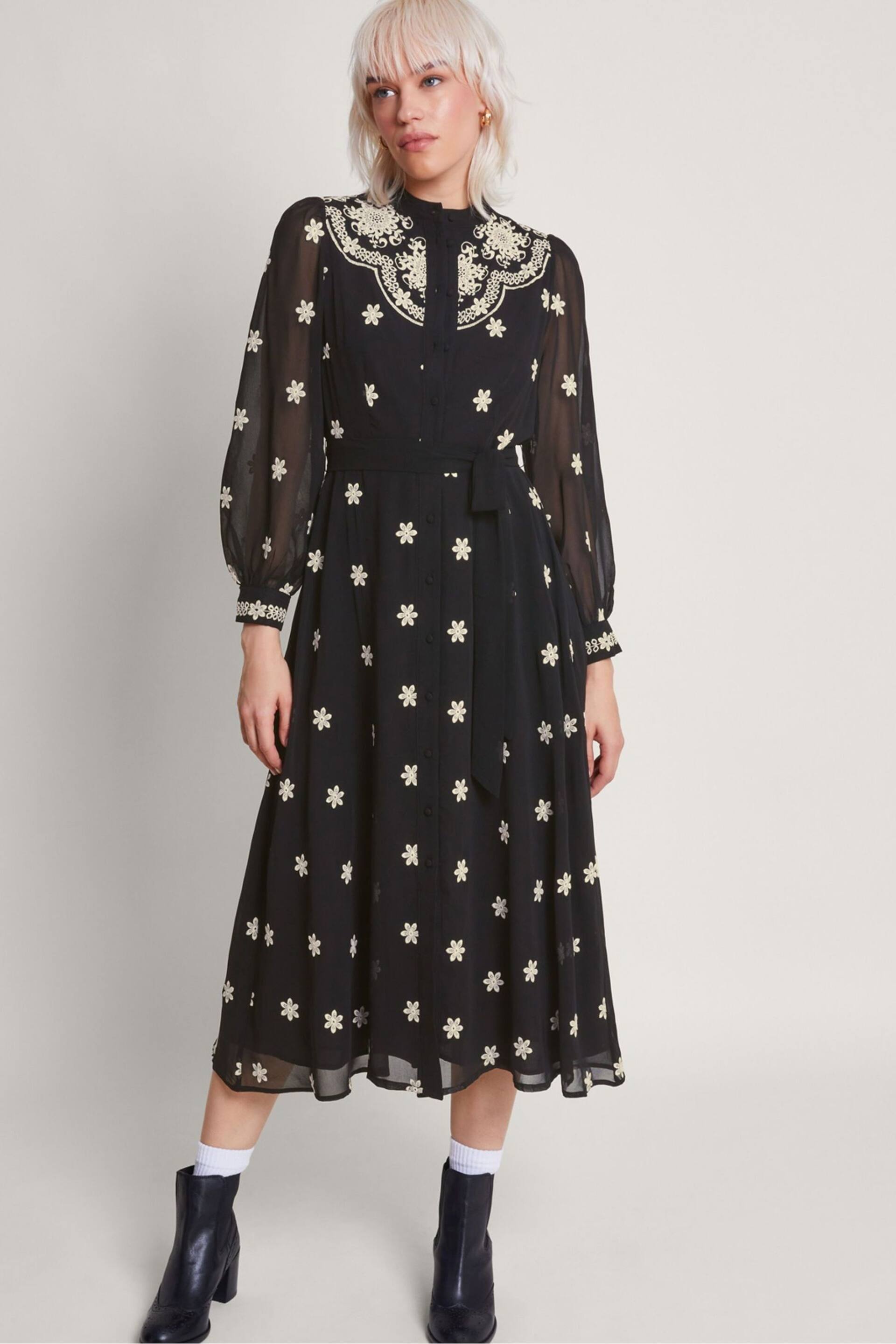 Monsoon Black Embroidered Fiori Shirt Dress - Image 1 of 5