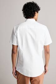 White Slim Fit Trimmed Linen Blend Short Sleeve Shirt - Image 3 of 7