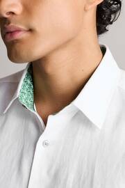 White Slim Fit Trimmed Linen Blend Short Sleeve Shirt - Image 4 of 7