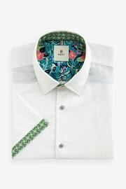 White Slim Fit Trimmed Linen Blend Short Sleeve Shirt - Image 5 of 7