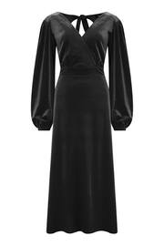 Pour Moi Black Charlotte Tie Back Stretch Velvet Long Sleeve Midi Dress - Image 3 of 4