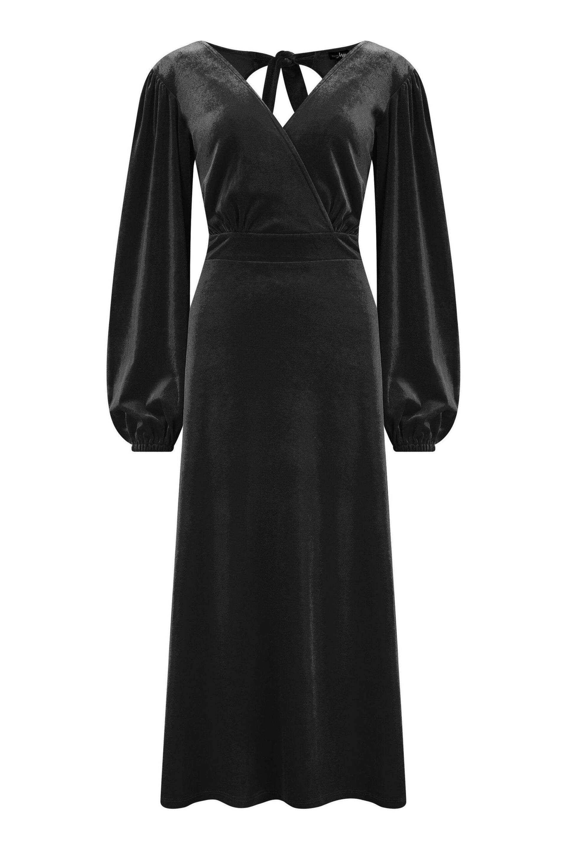 Pour Moi Black Charlotte Tie Back Stretch Velvet Long Sleeve Midi Dress - Image 3 of 4