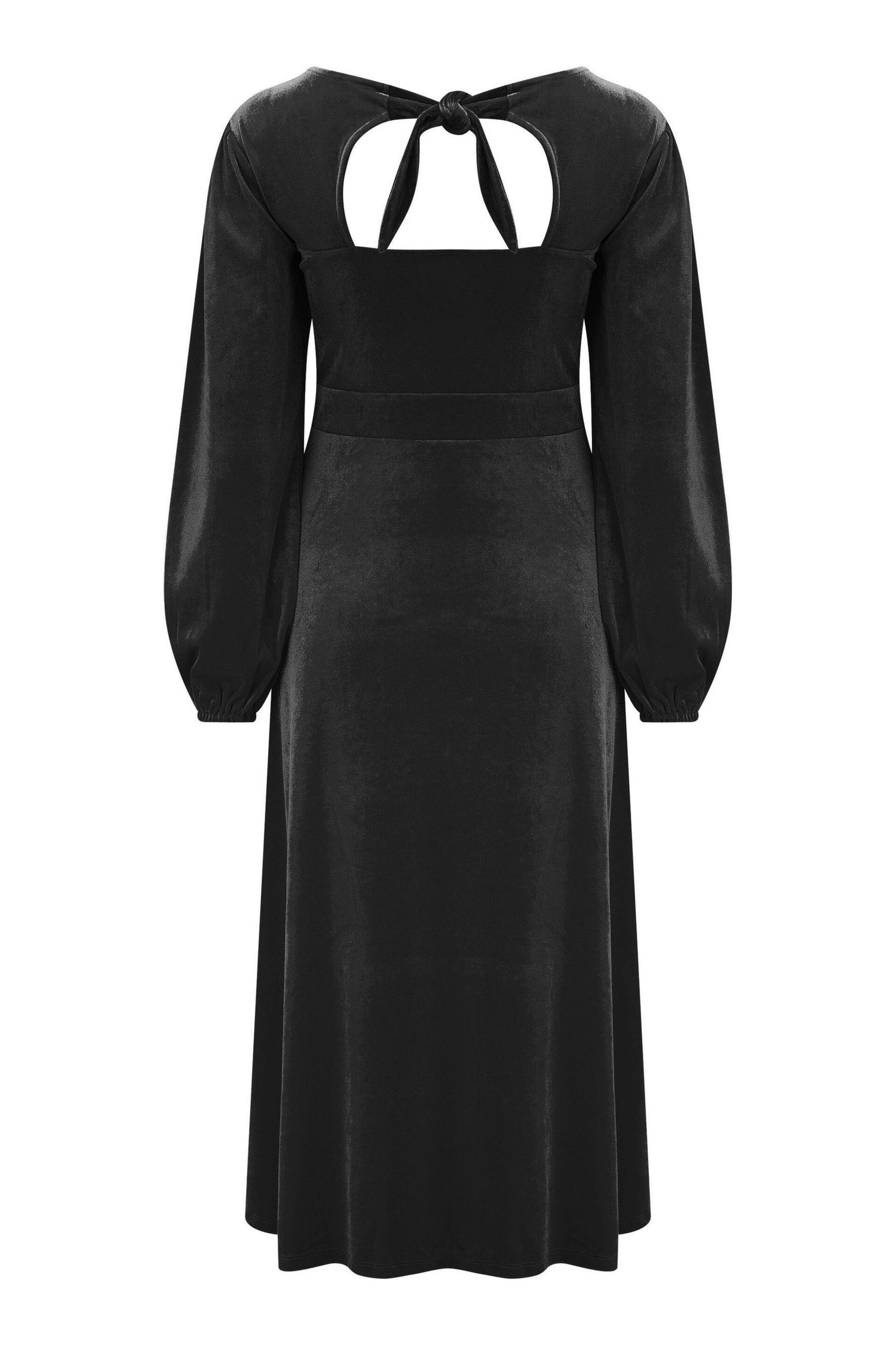 Pour Moi Black Charlotte Tie Back Stretch Velvet Long Sleeve Midi Dress - Image 4 of 4