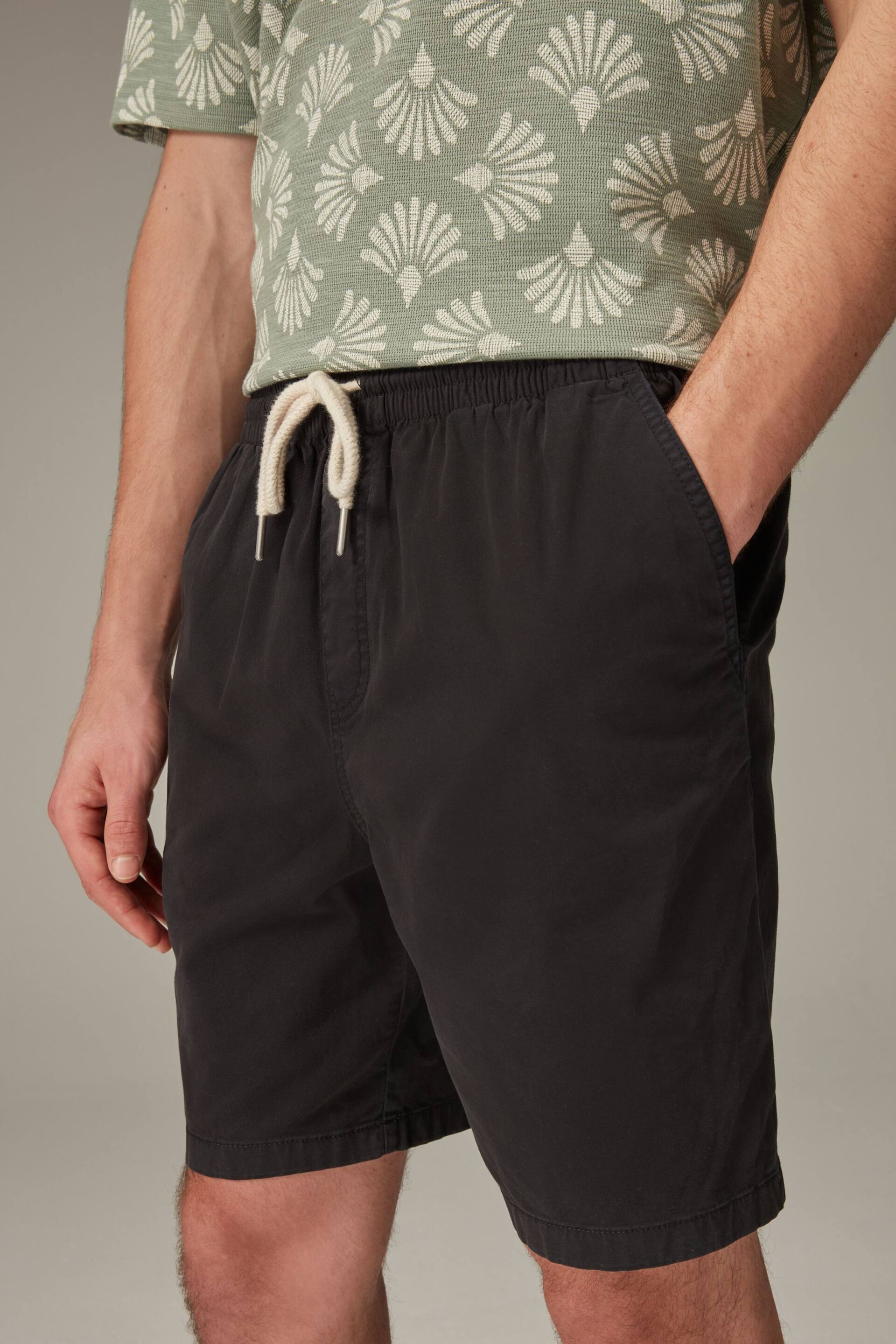 Black Washed Cotton Elasticated Waist Shorts - Image 1 of 6