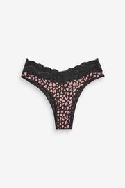 Black/Grey/Cream/Pink Printed Extra High Leg Cotton and Lace Knickers 4 Pack - Image 2 of 8