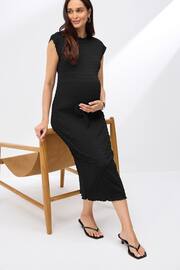 Black Maternity Short Sleeve Textured Column Dress - Image 1 of 3