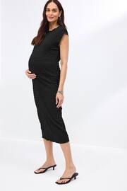 Black Maternity Short Sleeve Textured Column Dress - Image 3 of 3