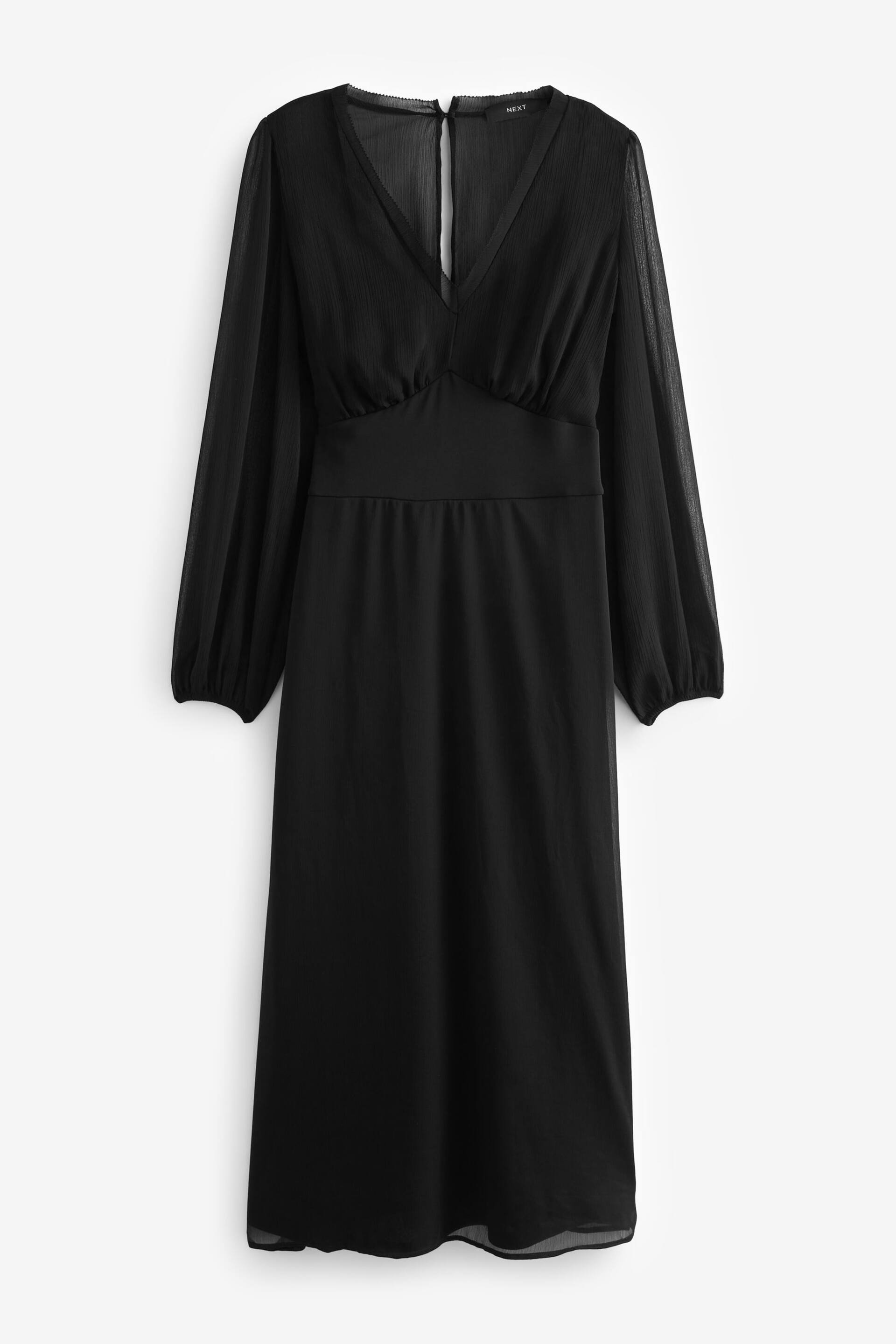 Black Long Sleeve Sheer Layer Midi Dress - Image 5 of 6