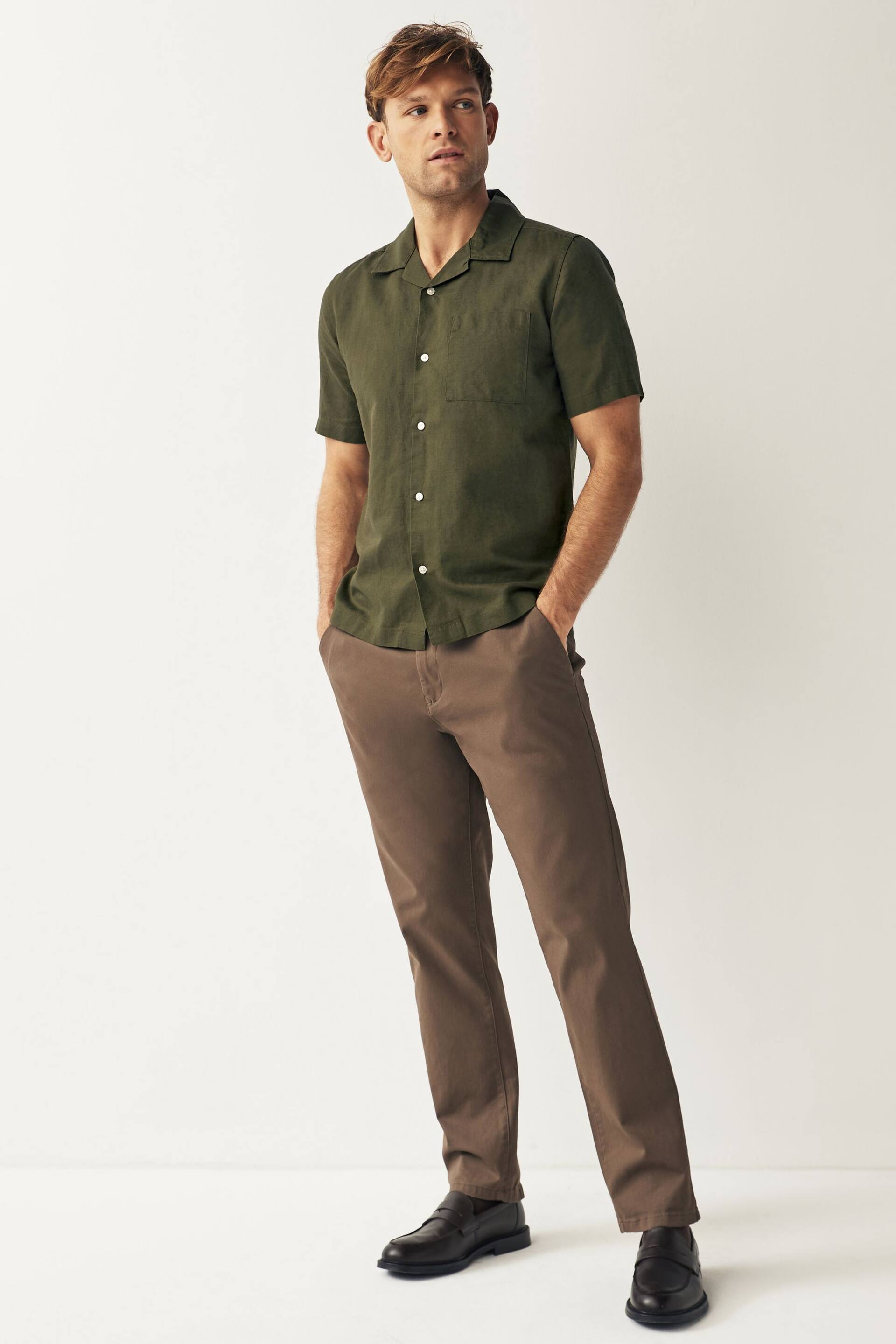 Green Cuban Collar Linen Blend Short Sleeve Shirt - Image 2 of 7