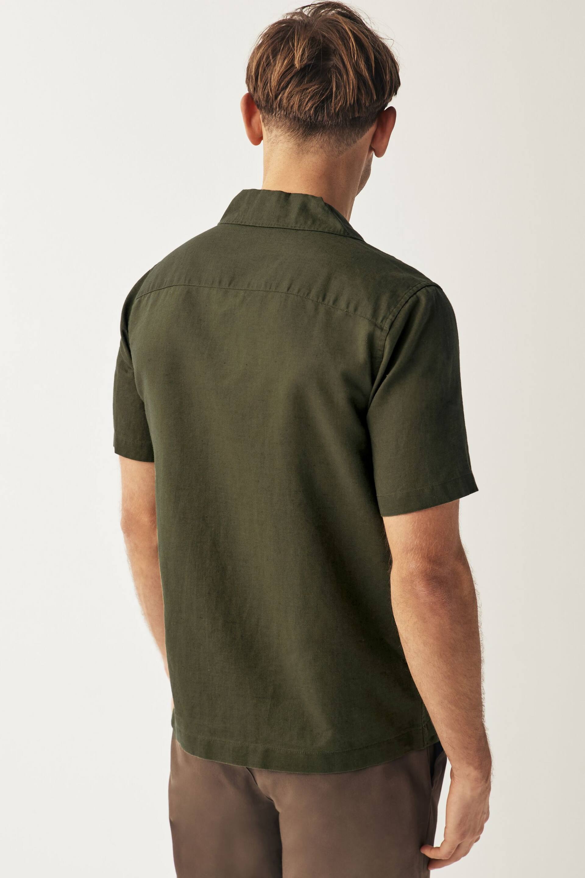 Green Cuban Collar Linen Blend Short Sleeve Shirt - Image 3 of 7