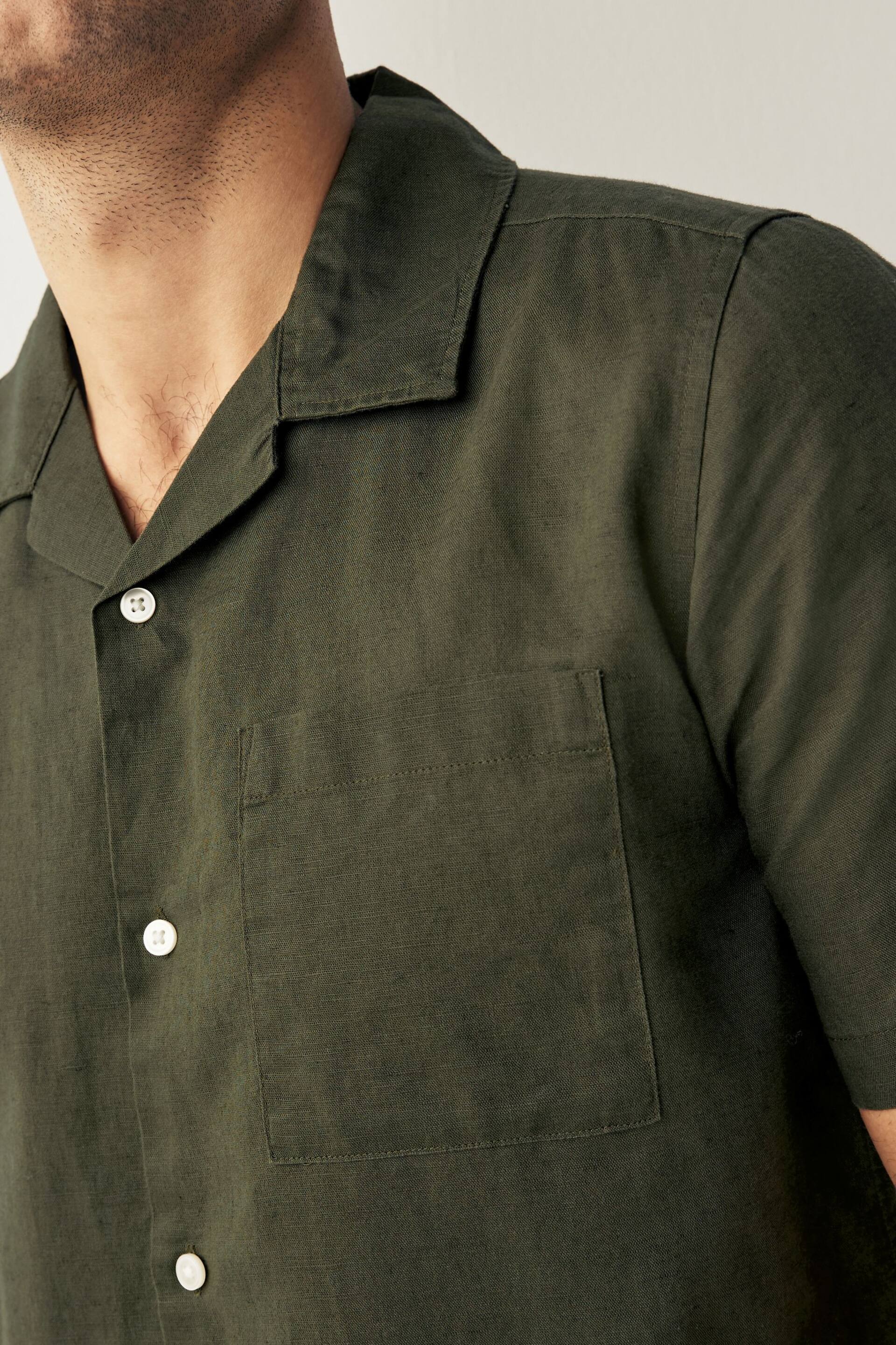 Green Cuban Collar Linen Blend Short Sleeve Shirt - Image 4 of 7