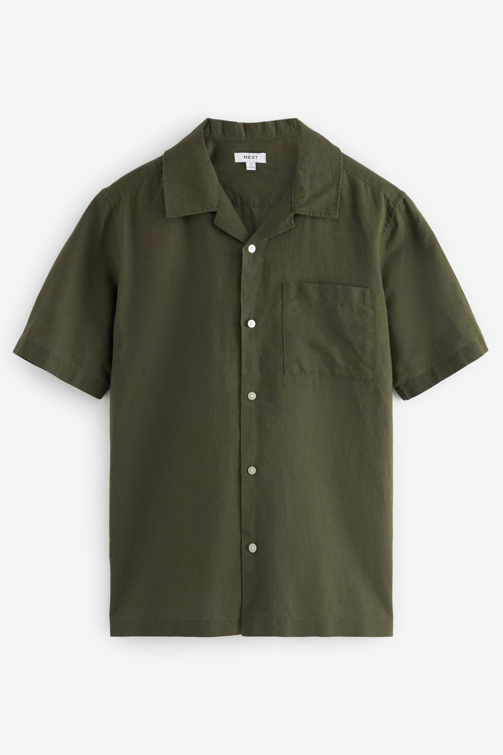 Green Cuban Collar Linen Blend Short Sleeve Shirt - Image 5 of 7