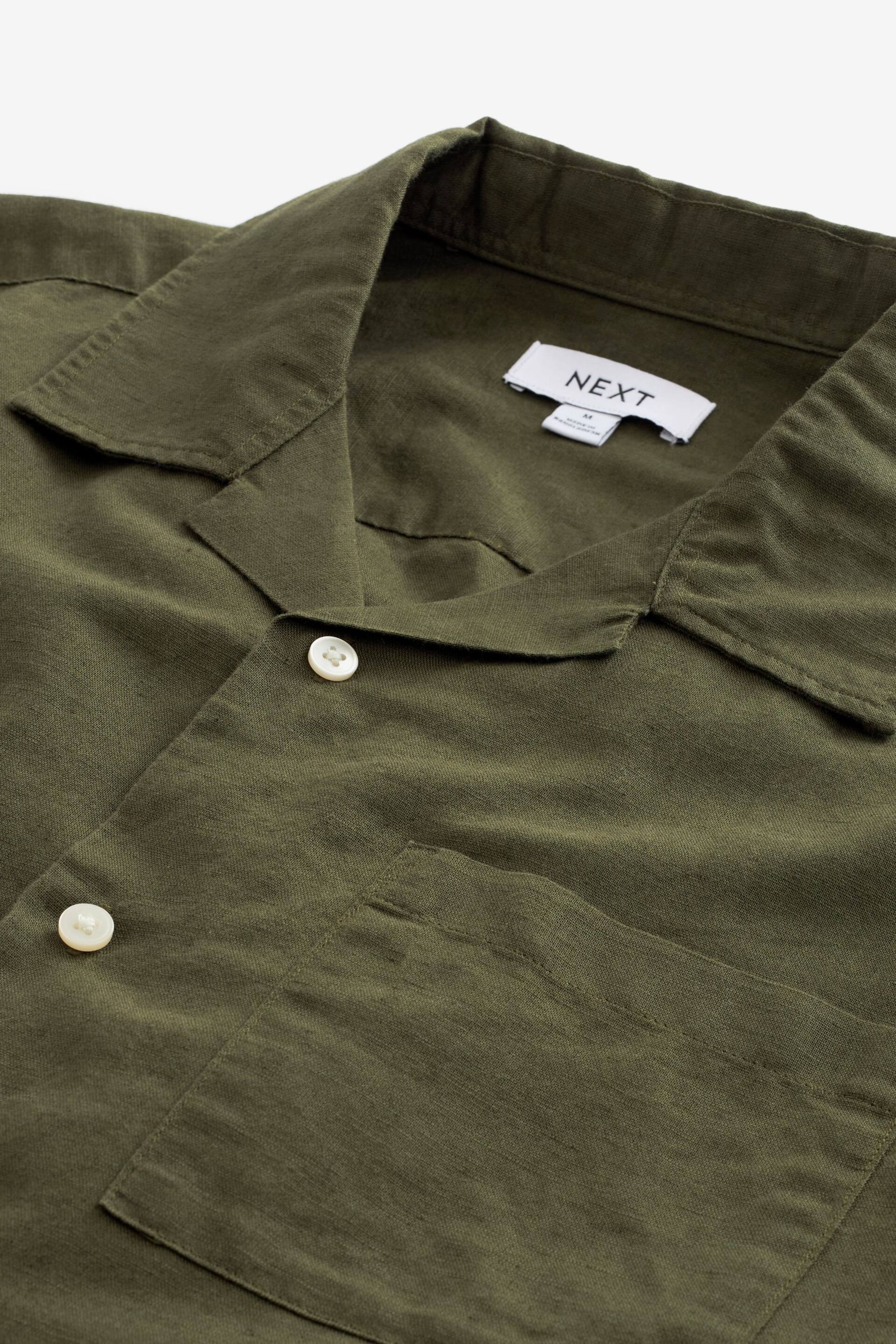 Green Cuban Collar Linen Blend Short Sleeve Shirt - Image 6 of 7