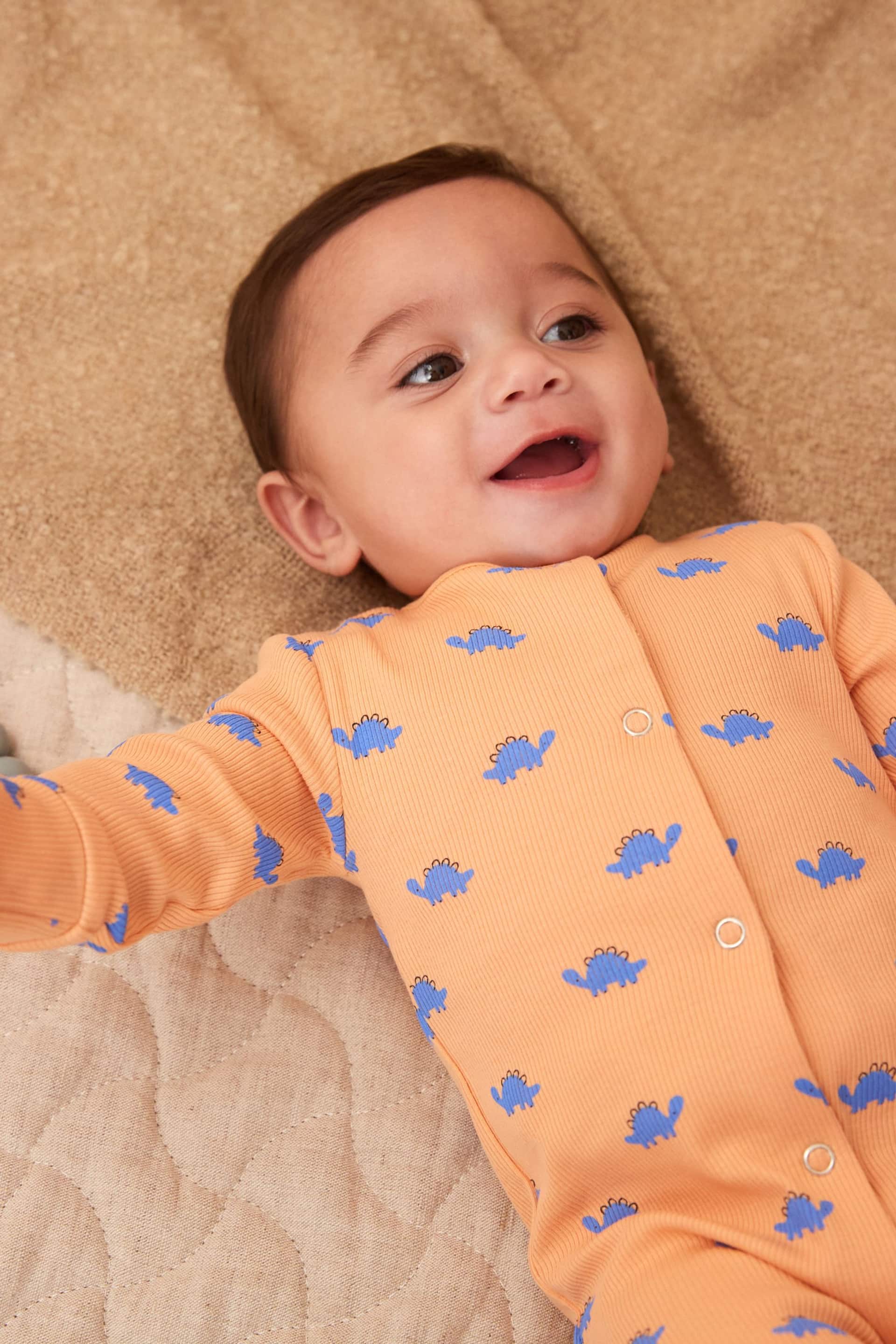 Bright Miniprint Dino Footless Baby Sleepsuit 3 Pack (0mths-3yrs) - Image 4 of 13