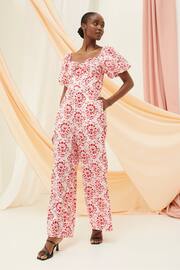 FatFace Red/White Rose Floral Tile Jumpsuit - Image 2 of 8