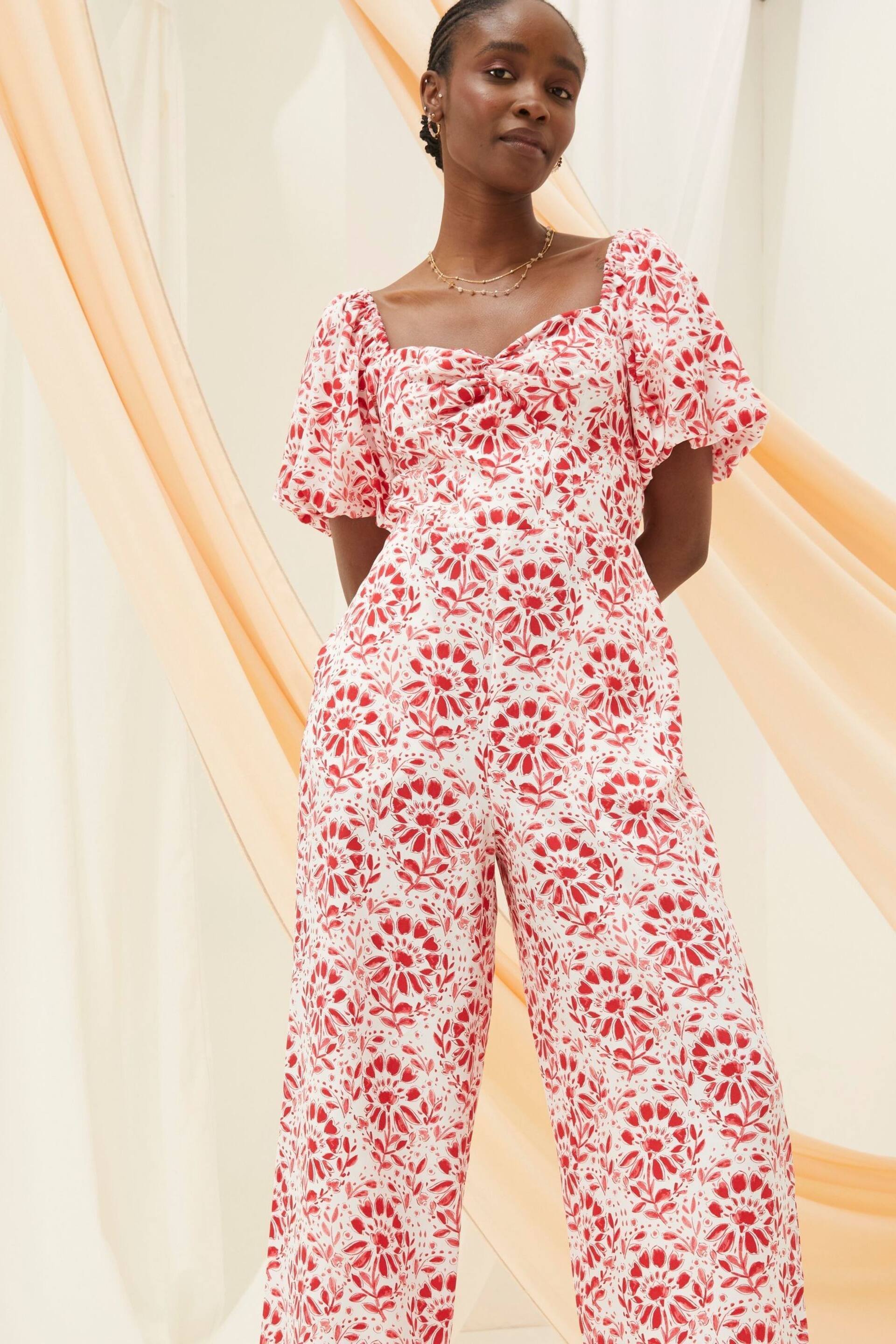 FatFace Red/White Rose Floral Tile Jumpsuit - Image 4 of 8