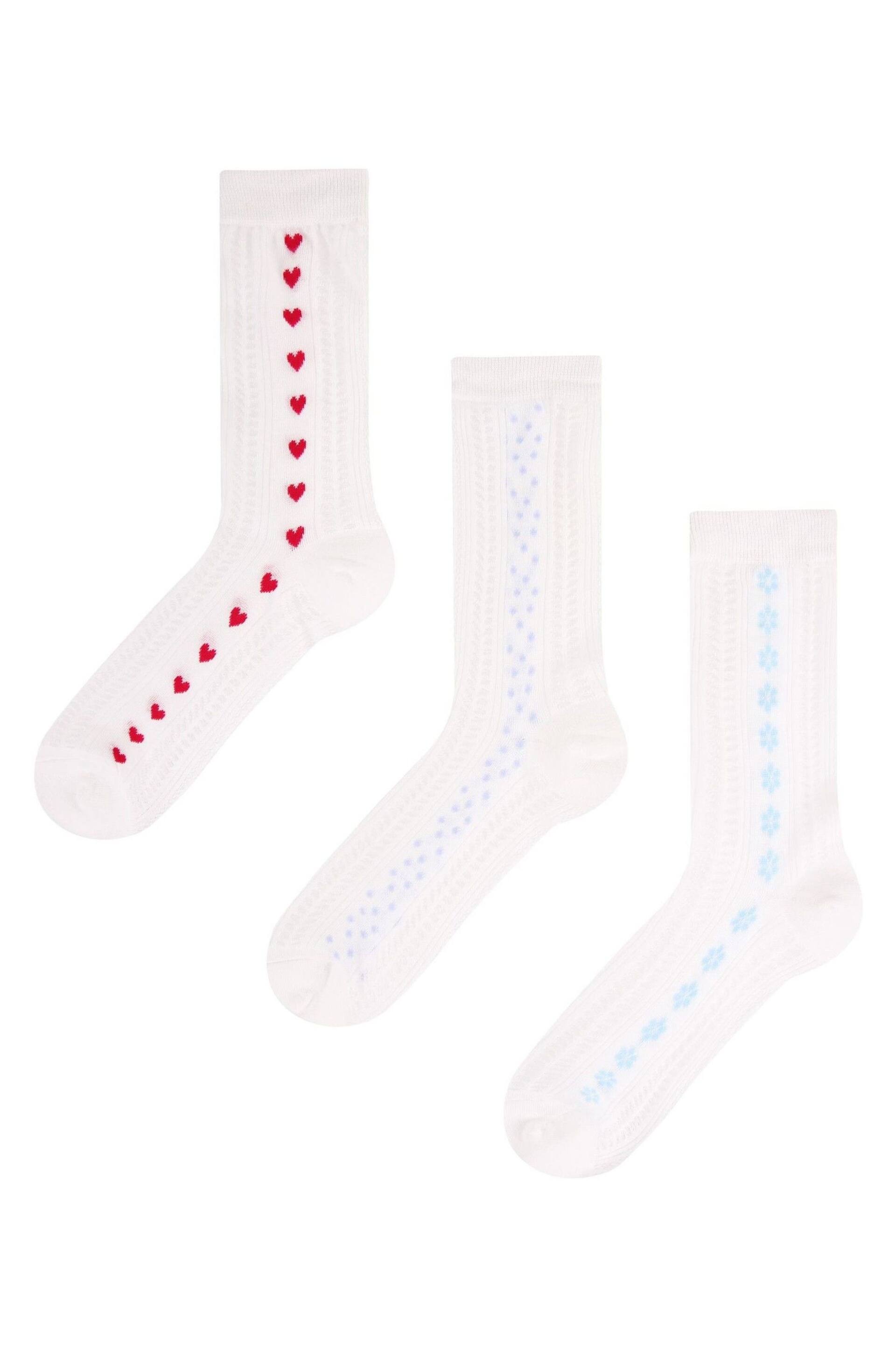 Wild Feet White Cropped Fancy Ankle Socks 3 Pack - Image 2 of 4