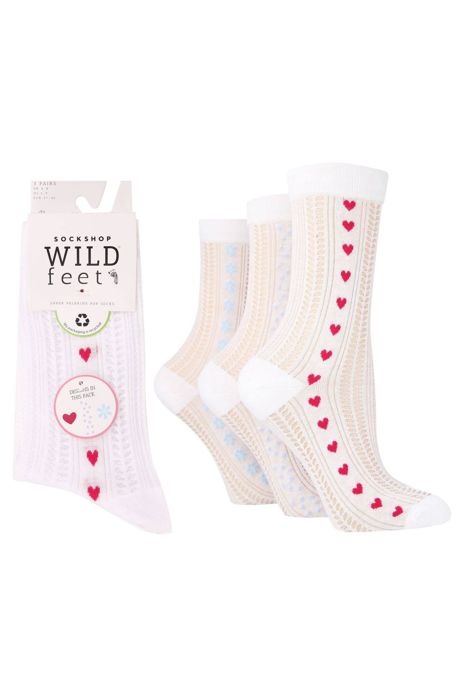 Wild Feet White Cropped Fancy Ankle Socks 3 Pack - Image 3 of 4