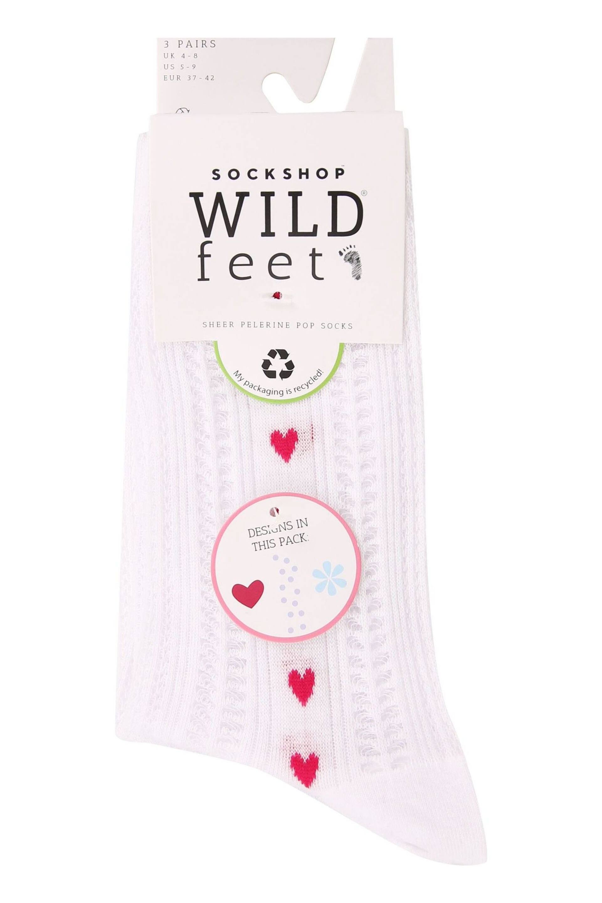 Wild Feet White Cropped Fancy Ankle Socks 3 Pack - Image 4 of 4
