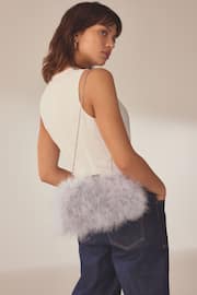 Grey Feather Clutch Bag - Image 3 of 9