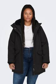 ONLY Curve Black Technical Parka Coat With Faux Fur Lining - Image 4 of 6