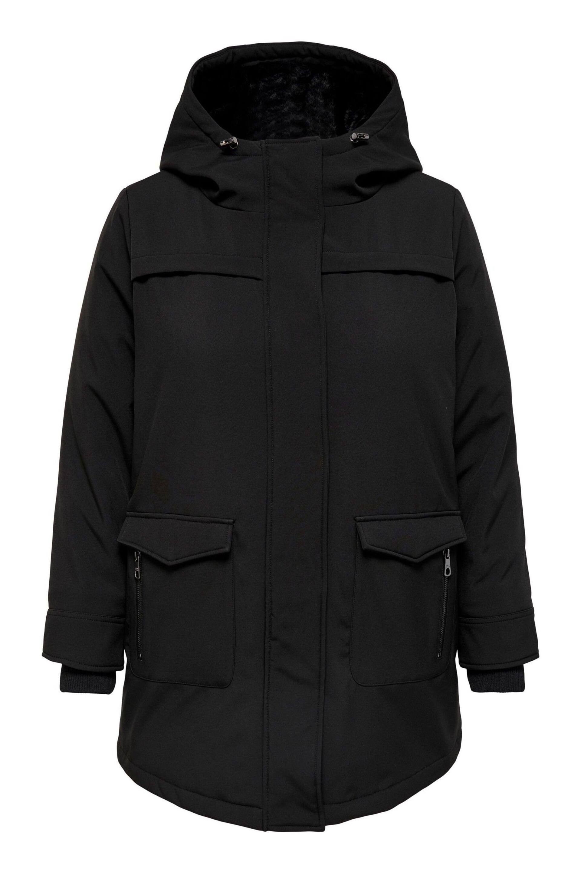 ONLY Curve Black Technical Parka Coat With Faux Fur Lining - Image 6 of 6
