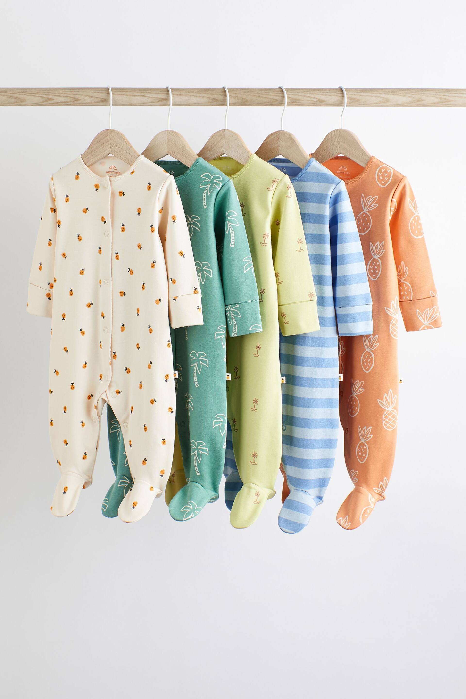 Bright Palm Print Baby Cotton Sleepsuits 5 Pack (0-2yrs) - Image 1 of 13
