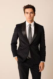 Black Slim Jacquard Tuxedo Suit Jacket - Image 1 of 10