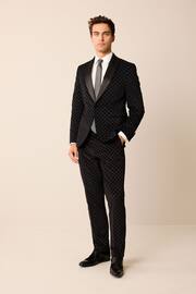 Black Slim Jacquard Tuxedo Suit Jacket - Image 2 of 10
