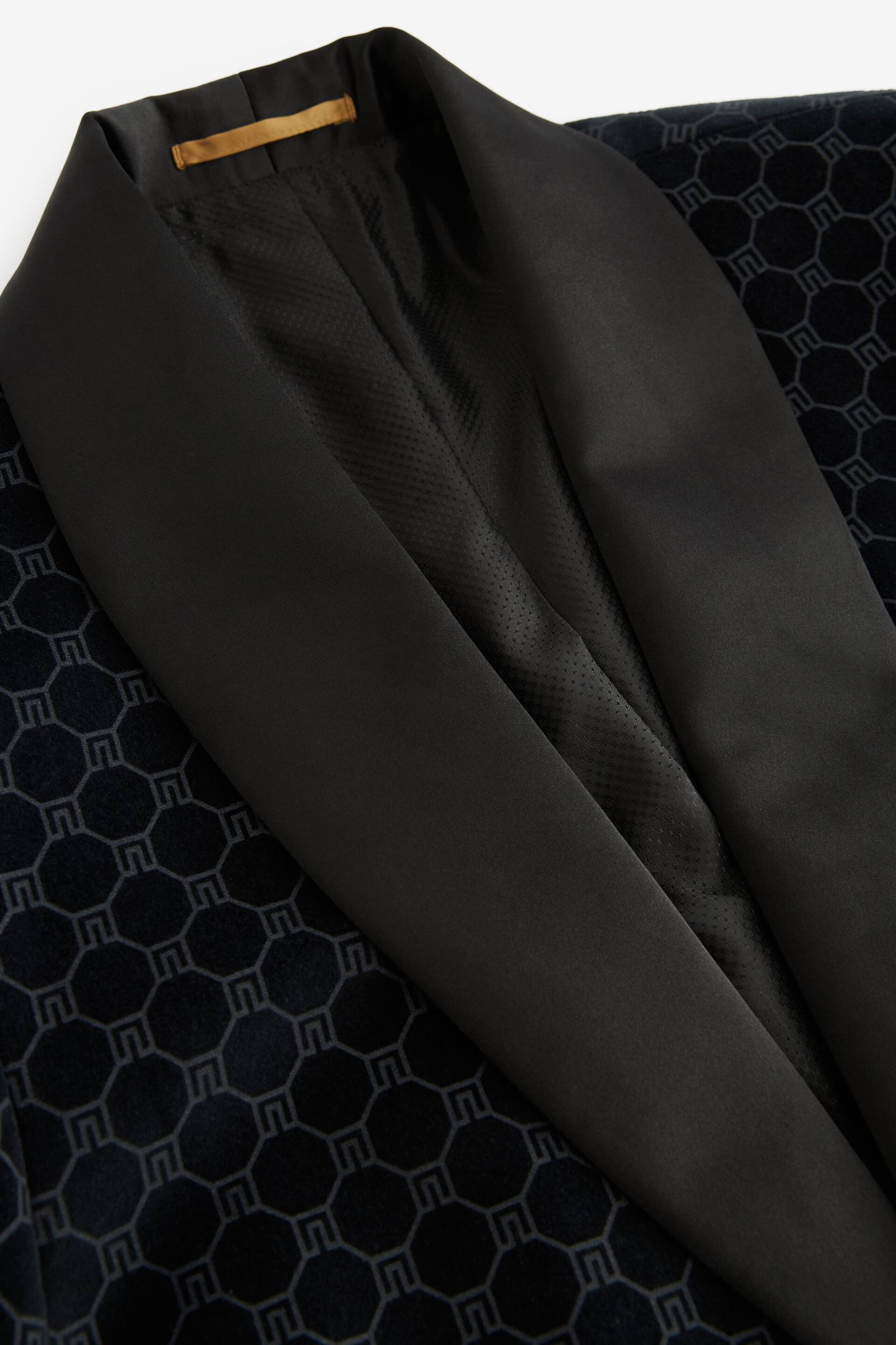 Black Slim Jacquard Tuxedo Suit Jacket - Image 6 of 10