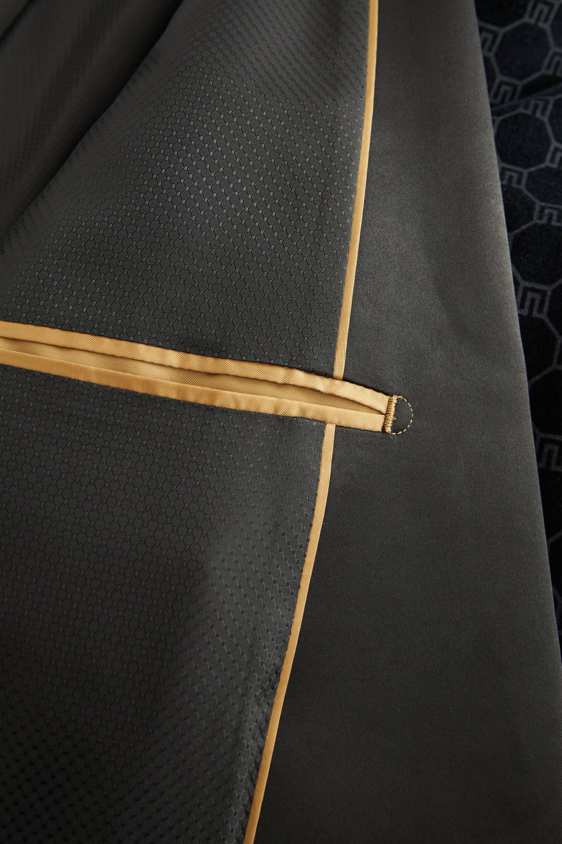 Black Slim Jacquard Tuxedo Suit Jacket - Image 7 of 10
